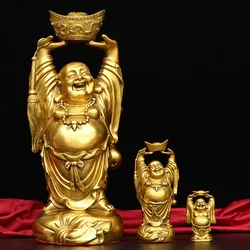 Copper God of Wealth Maitreya Buddha Lucky Housewarming Business Start Figure Shoe-Shaped Gold Ingot Home Decor Gift