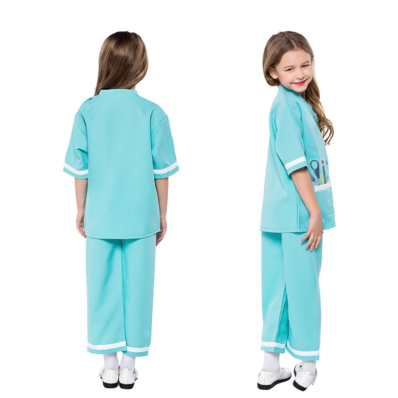 Purim Unisex Kids Female Doctor Nurse Veterinary Costume Surgeon Dr Uniform Cosplay Halloween Carnival Party Fancy Dress