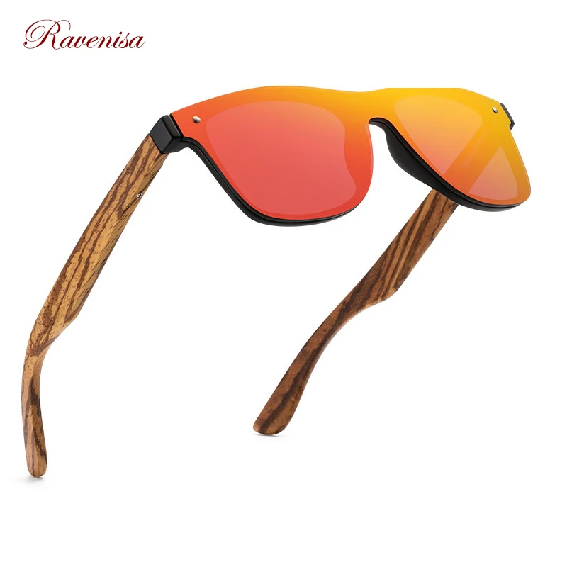 Ravenisa-Lunettes de soleil en bois pour hommes et femmes, verres miroir, sans bords, design de marque, nuances colorées, faites à la main