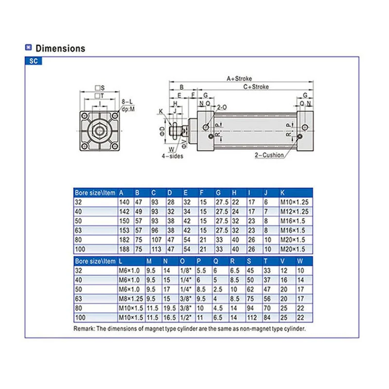 SC32 Series Pneumatic Cylinder Bore 32mm Stroke 25-1000 Double Acting Aluminum SC Air Cylinders image 3
