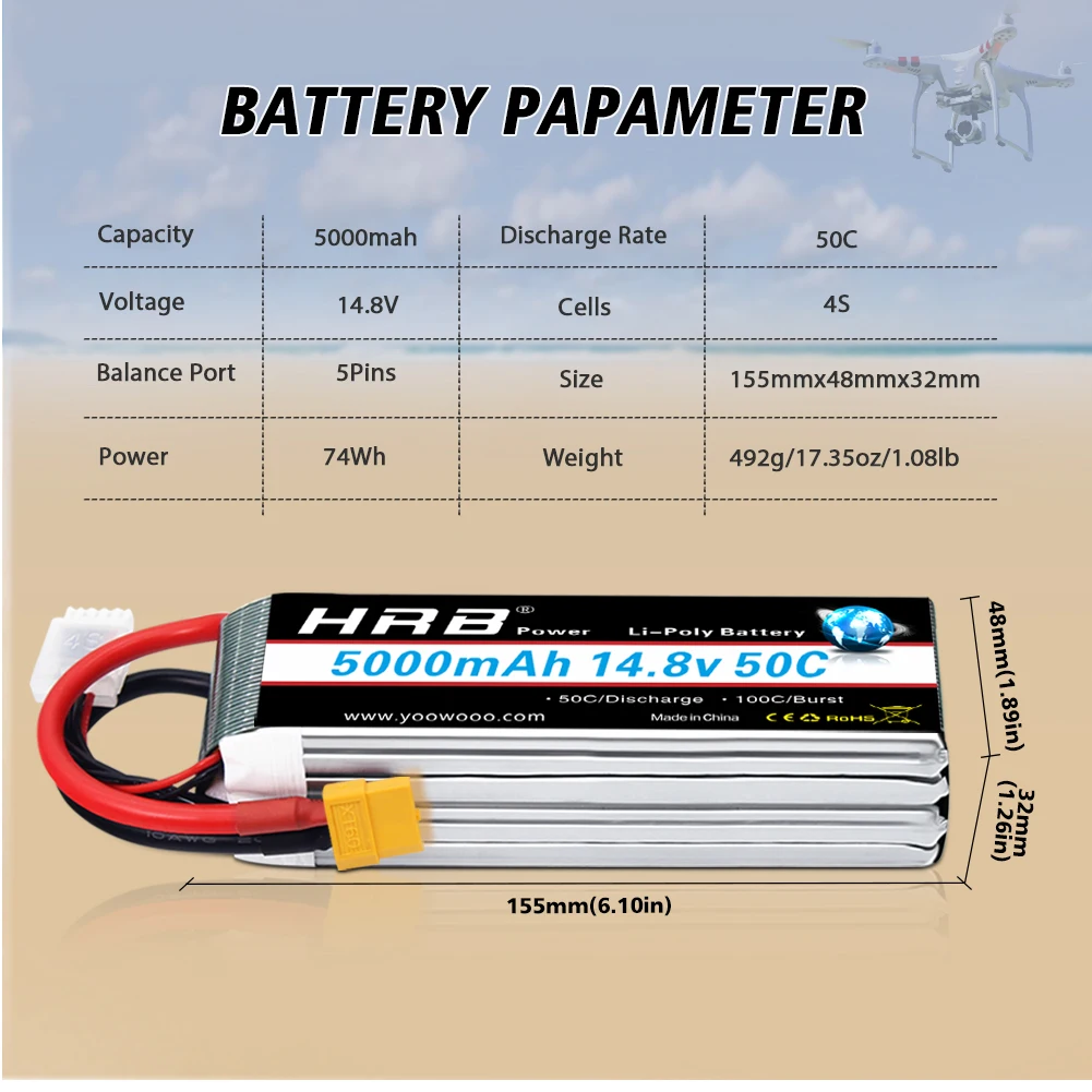 HRB 2S 3S 4S RC lipo battaery 2200mah 3300mah 4000mah 5000mah 6000mah Drone Battery XT60 Dean plug for Arrma Losi Car Truck Boat