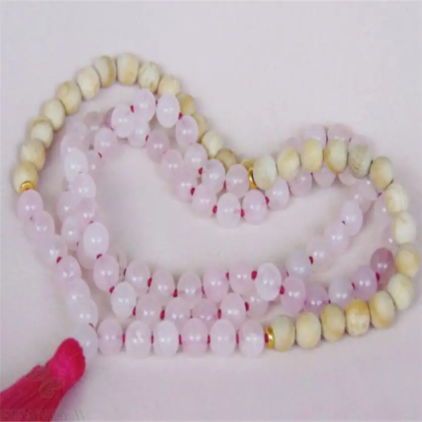 

8MM Sandalwood Pink Crystal Gemstone 108 Beads Mala necklaces Lucky Stress Buddhism Healing Gemstone energy MONK spirituality