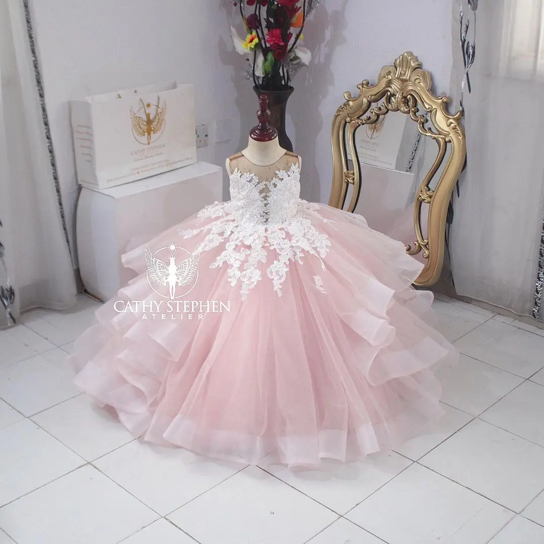 Rosa princesa pequena flor meninas vestidos elegantes novo primeiro comunhão sagrado crianças vestidos de concurso para casamentos