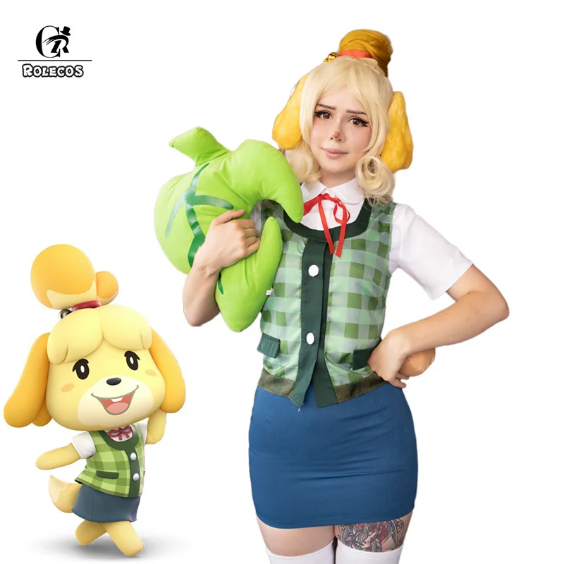 

Animal Crossing Isabelle Cosplay Costume Game Animal Crossing New Horizons Costume Women Uniform Outfit Tail Headwear