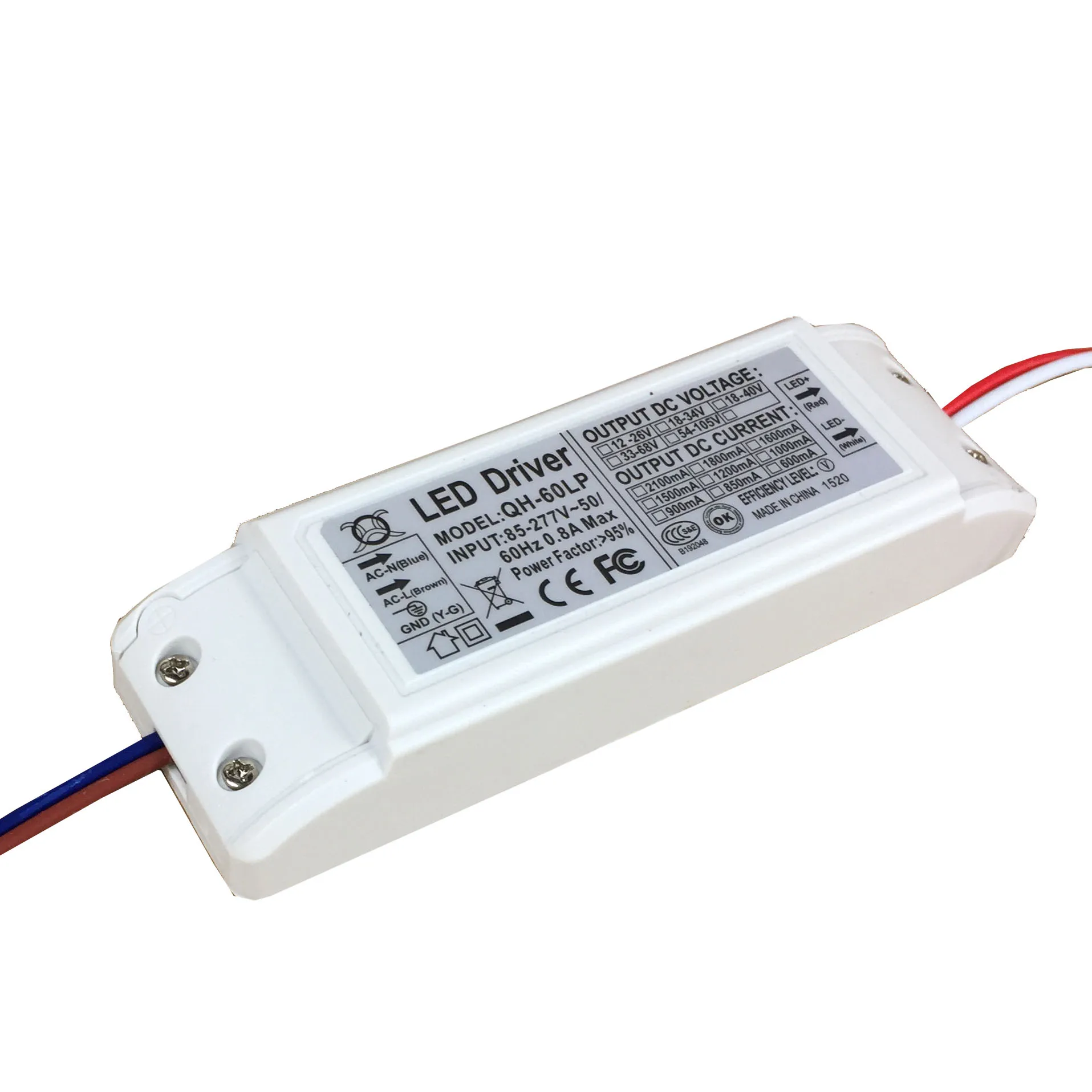 85-277V High PFC 95% Non Flickering LED Driver with Lead Wire 1015 280mm 40W-55W Indoor Lights Tranformer CE FCC Approved