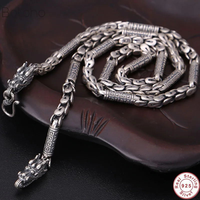 New Handcrafted 100% 925 Silver colour Dragon male Necklace Tibetan Six Words Proverb Necklace Power Dragon Necklace Man women