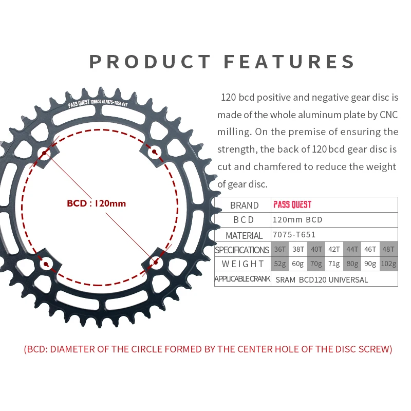 120mm BCD Chainring for Sram BCD120 CRANK 36T 38T 40T 42T 44T 46T 48T  MTB Bike Chain 120bcd MTB Chainrings