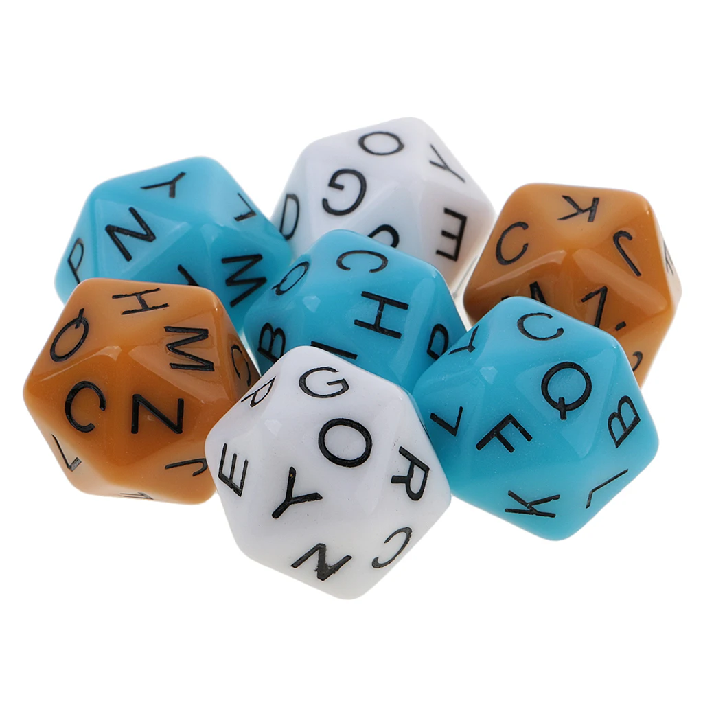 7 Pieces Colorful Polyhedral Dices D20 English Letter Dice for Dungeons and Dragons Roleplaying Games