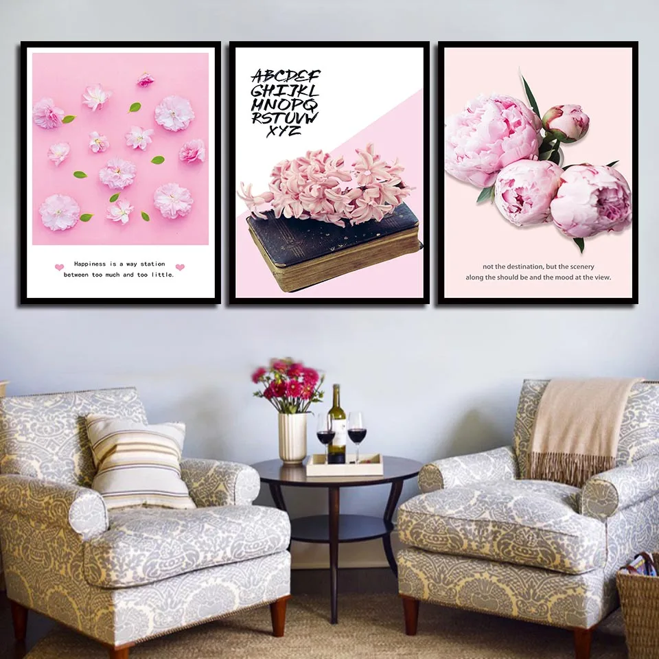 

Nordic Style Sweet Poster Minimalism Pink Rose Flowers Book Cherry Blossoms Canvas Wall Art Painting Prints Girl Room Decor
