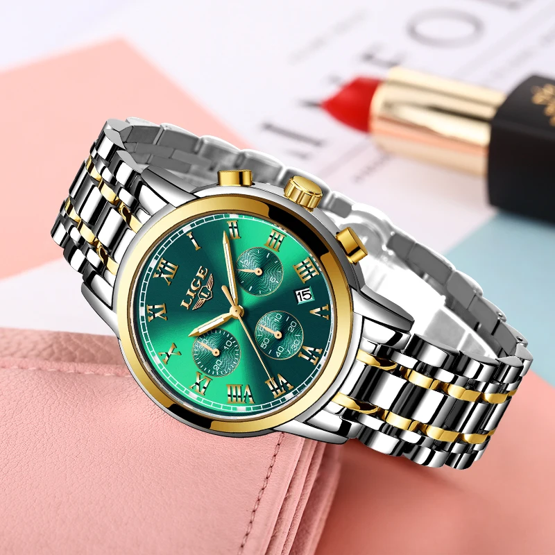 Luxury Brand LIGE Rose Gold Watches For Women Quartz Wrist watch Fashion Ladies Bracelet Waterproof Watch Clock Relogio Feminino