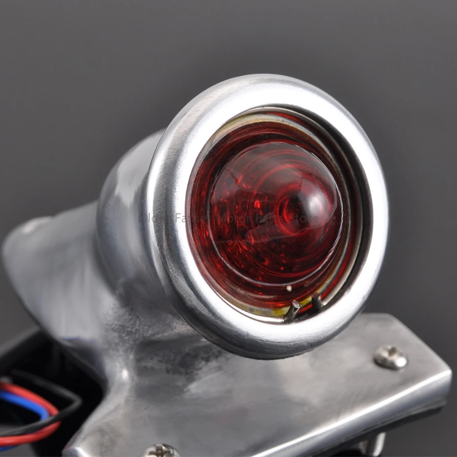 Chrome Retro Motorcycle Round Cafe Racer LED Tail Light For Harley Cruiser Scooter Chopper Bobber Universal 12V Brake Stop Lamp