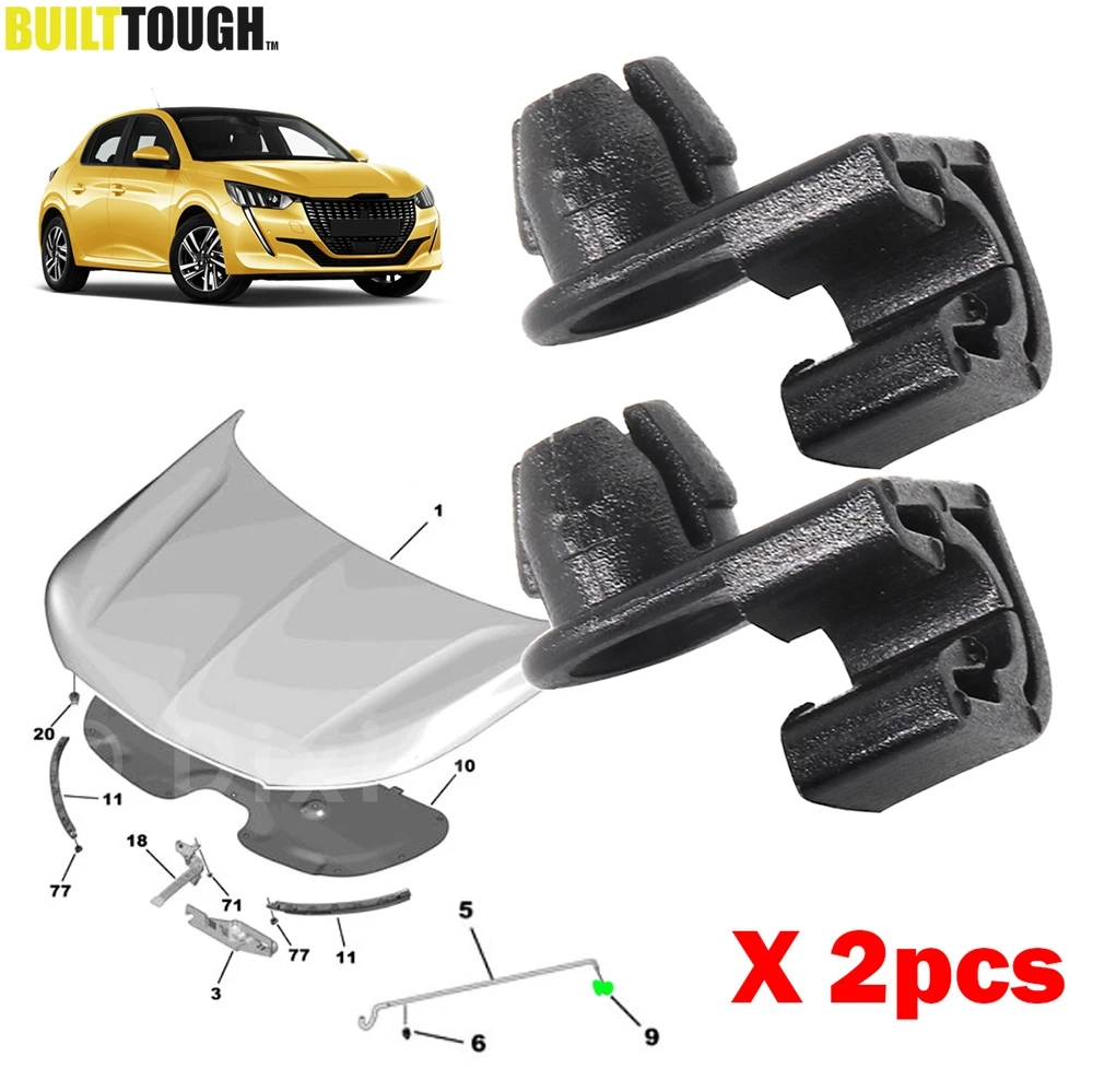 2x For Citroen Berlingo C3 C4 C-Elysee For Peugeot 2008 208 301 308 Partner Hood bonnet Prod Rod Support stay clips 792843