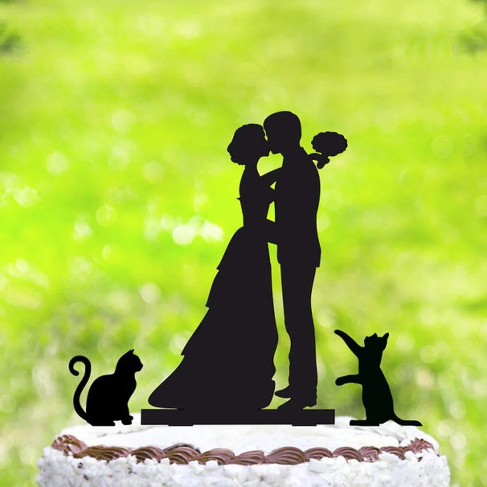 Personalised wedding Cake topper with cats,silhouette cake topper with two cats,Decoration cats wedding cake topper with party