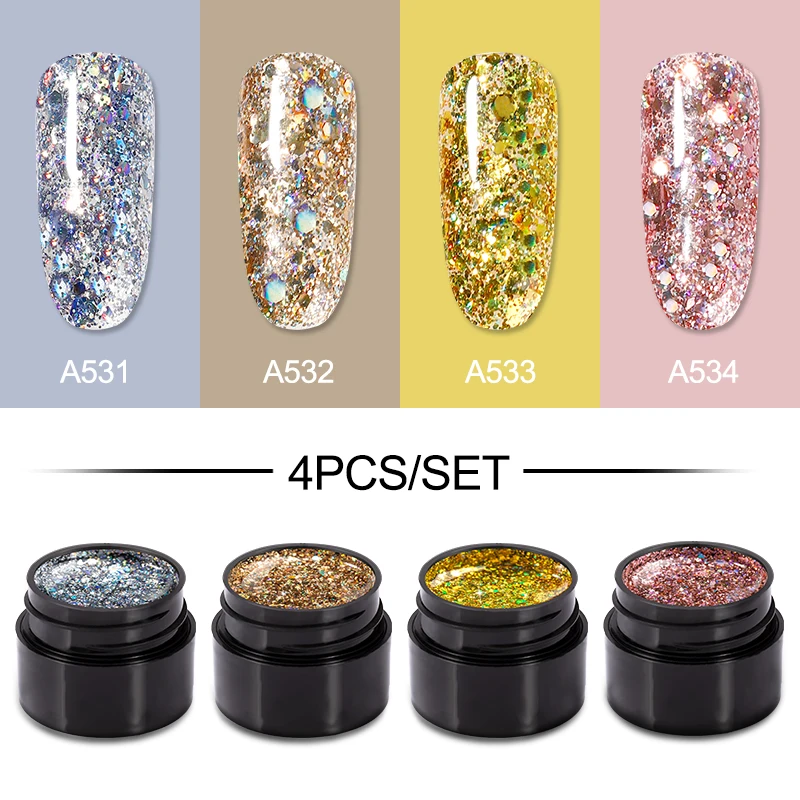 

ROSALIND Gel Nail Polish Set 4PCS/Kit Semi-Permanent Glitter Gel Varnishes All For Manicure UV Soak Off Shiny Lacquer Nail Art