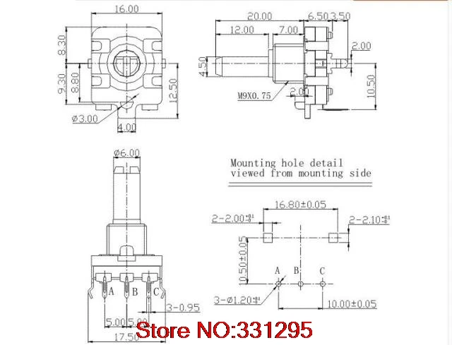 1PCS 360 Encoder Switch EC16-24 Bit 25mm Half-Axial Stepping Rotary Volume Pulse Encoder Switch