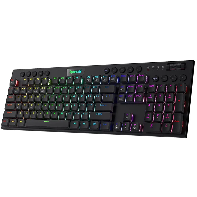 Redragon k618 New Bluetooth / 2.4G Wireless / USB Mechanical Gaming Keyboard Red Switch RGB Backlit Metal 104 Key Anti-Ghosting