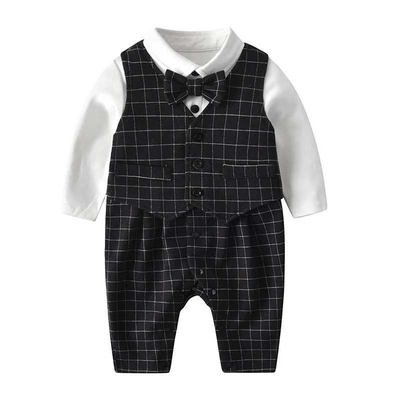 

Baby One-piece Suit Baby Clothes Gentleman Suit Vest Party Dress Plaid Jacket Long-sleeved One-piece Suit Baby Boy Clothes Set