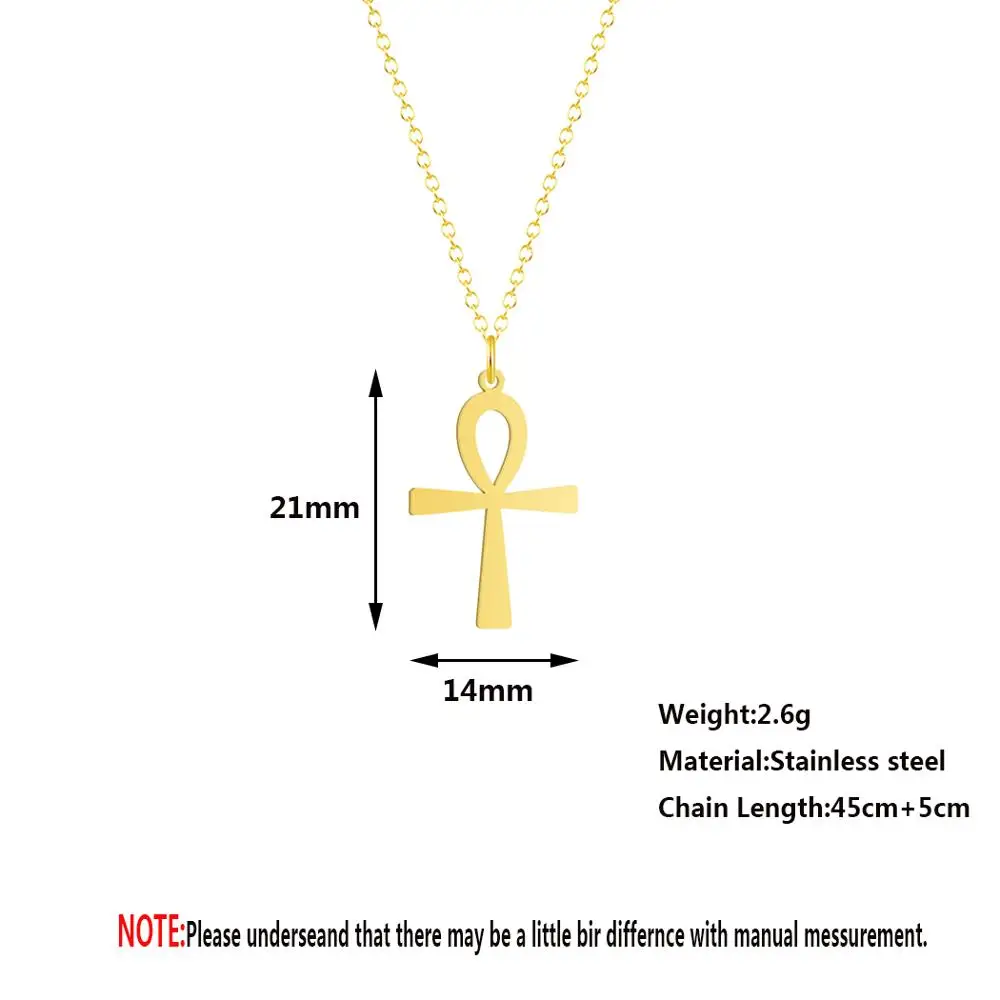 Chandler Stainless Steel Goddess Egyptian Ankh Necklace Cross Pendant Religious Clavicle Chain Statement Necklace Women Jewelry