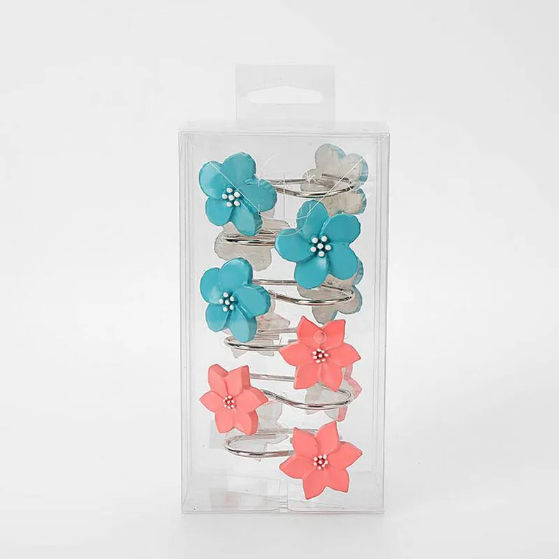 

12pcs/pack Resin Flowers Shower Curtain Rings Hooks Rust-Resistant Curtain Bathroom Accessories Polished Satin iron Hook