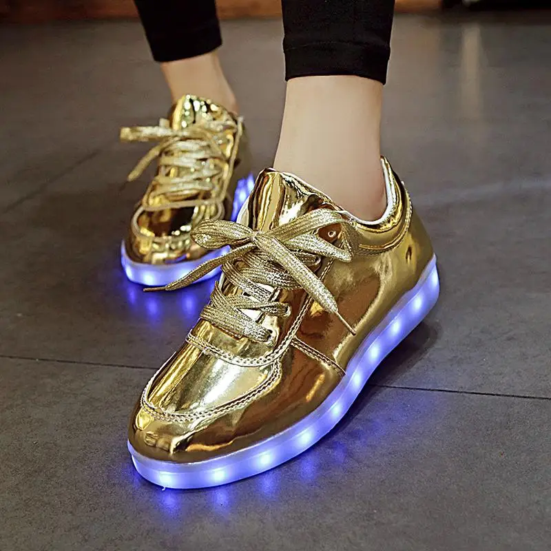 

GELITAYIN Nice Unisex Shoes Led For Adults Schoenen Men Casual Chaussures Lumineuse Light Up Shoes Lover Luminous Gold Silver