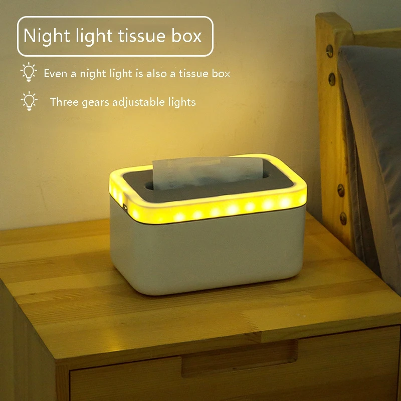 Creative Napkin Tissue Box with Night Light, Waterproof, Removable, Storage Box, Dining Table, Household