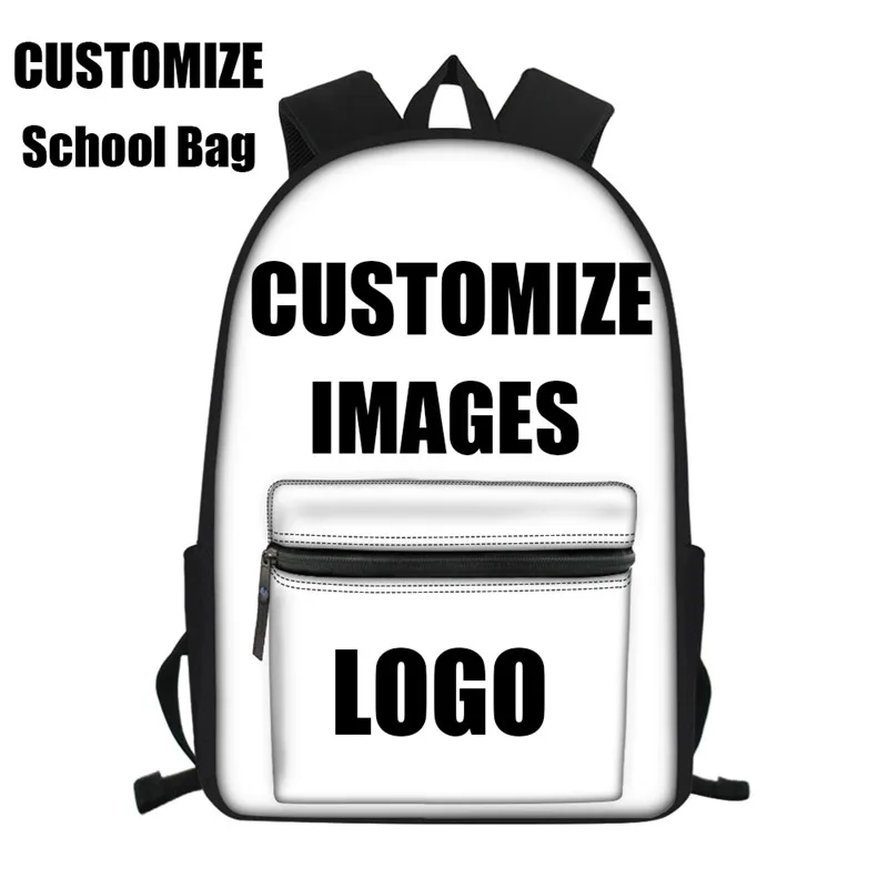 Canvas School Bags for Boys Girls Custom Your Image/Logo 3D Print Waterproof Schoolbag Bookbag Student Backpack Large Satchel