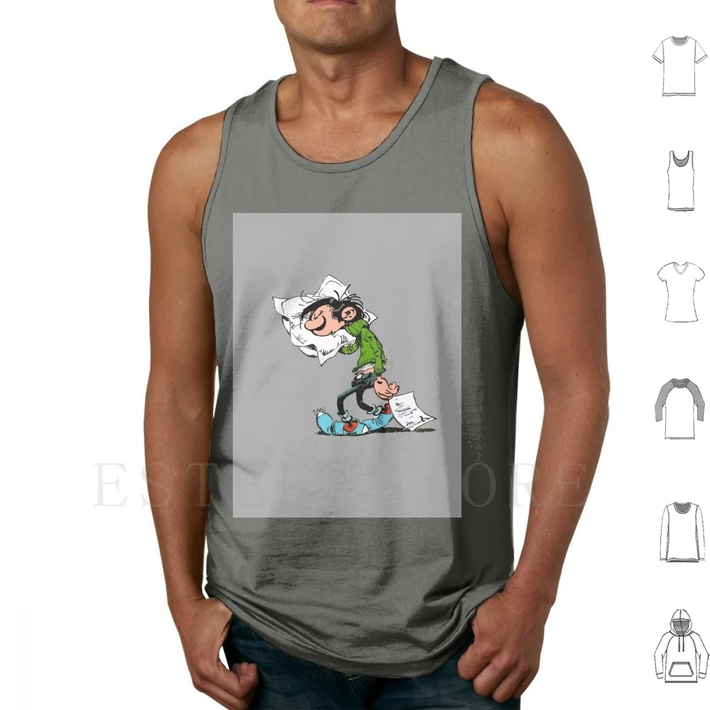 

Gaston Lagaffe With Pillow-Grey Tank Tops Vest Sleeveless Gaston Guus Lagaffe Flater Guust Veronica Magazine Gids Guide Tv