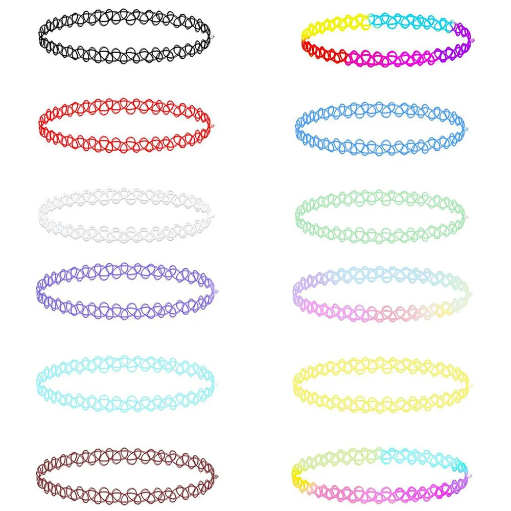 ZS 12 Stück Vintage Stretch Halsband Halskette Dame Mädchen Tattoo Halsband Halskette Punk Retro Gothic Elastische Halsketten für Frauen