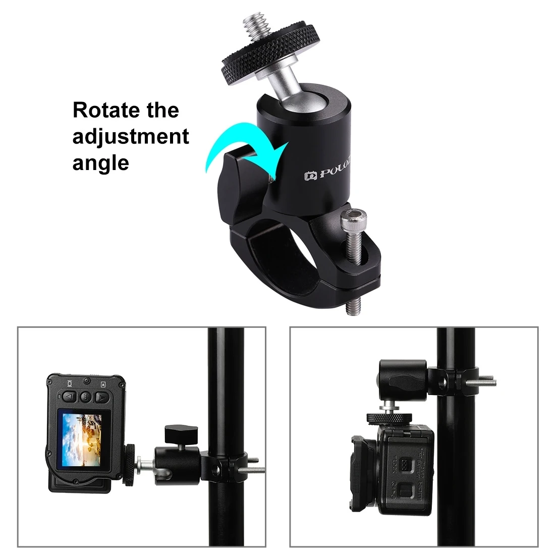 PULUZ จักรยานจักรยานอลูมิเนียม Handlebar ขาตั้งกล้องขาตั้งกล้องอะแดปเตอร์ Mount สำหรับ GoPro HERO 10สีดำ/7/6/xiaoyi/DJI OSMO กล้อง Action