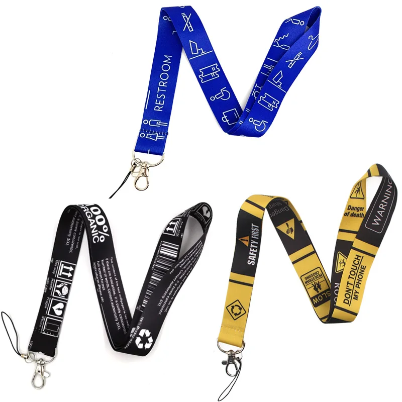 Warning Sign Printed Keychain Neck Straps Cool Lanyard For Keys ID Badge Holder Keycord Mobile Phone Rope Accessories Webbing