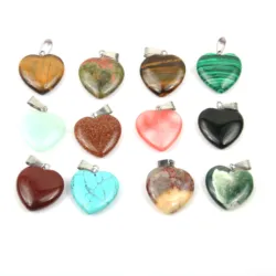 12pcs Wholesale Natural Stone Pendant Heart Shape Pendant Charms for DIY Jewelry Necklace Accessories Making Size 20x20x6mm
