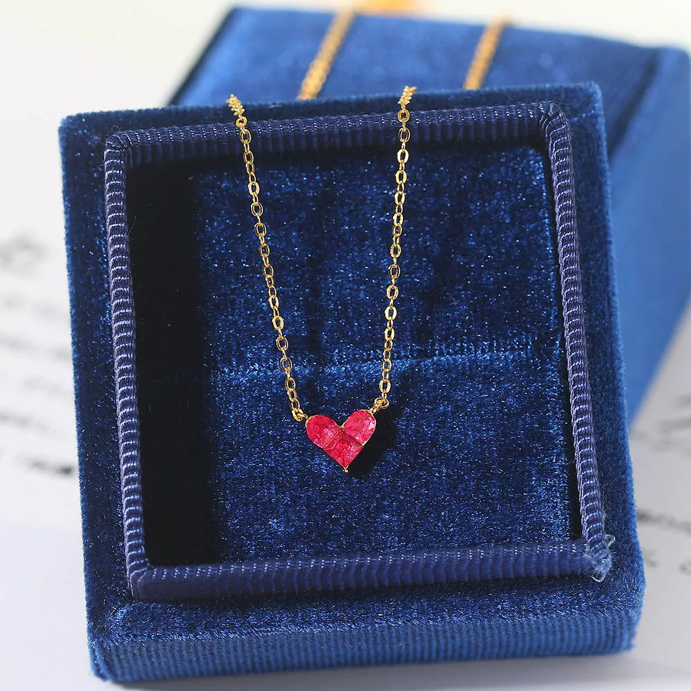 MoBuy Cute Sweety Heart 925 Silver Choker Necklace Synthetic Corundum Pendant 14K Gold Plated Fine Jewelry For Women MBNI143