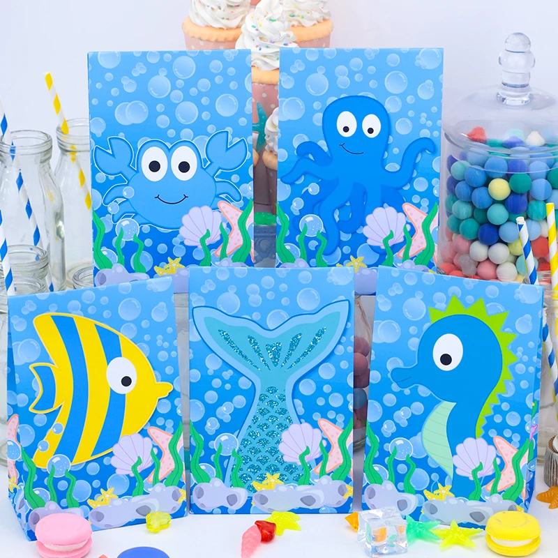 Mermaid Tail Gift Boxes for Kids Birthday Party Under the Sea Animal Treat Bags Candy Box Paper Candy Box Fish Mermaids Decor