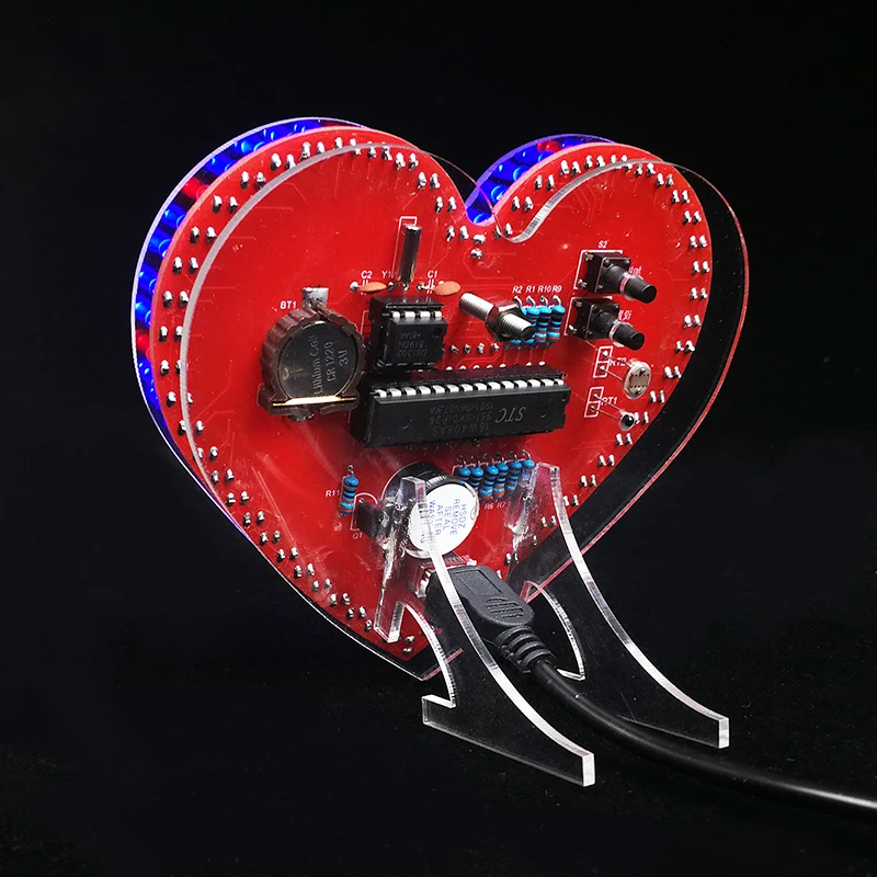 diy Electronic clock heart-shaped flash led love creative DIY sodering kit creative gifts time/temperature display for beginner