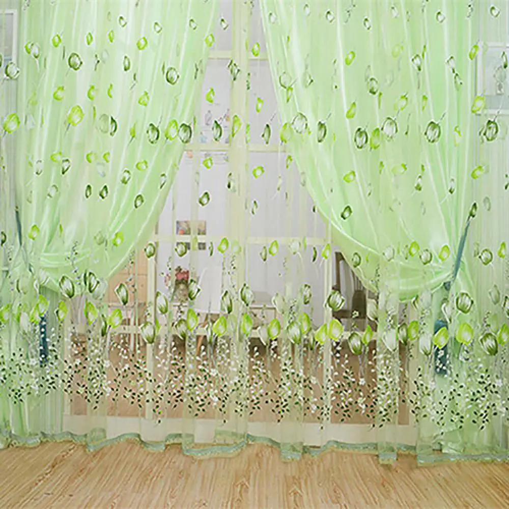 Romantic Window Curtain Floral Tulle Voile Room Divider Curtain Drape Panel Sheer Living Room Door Curtains