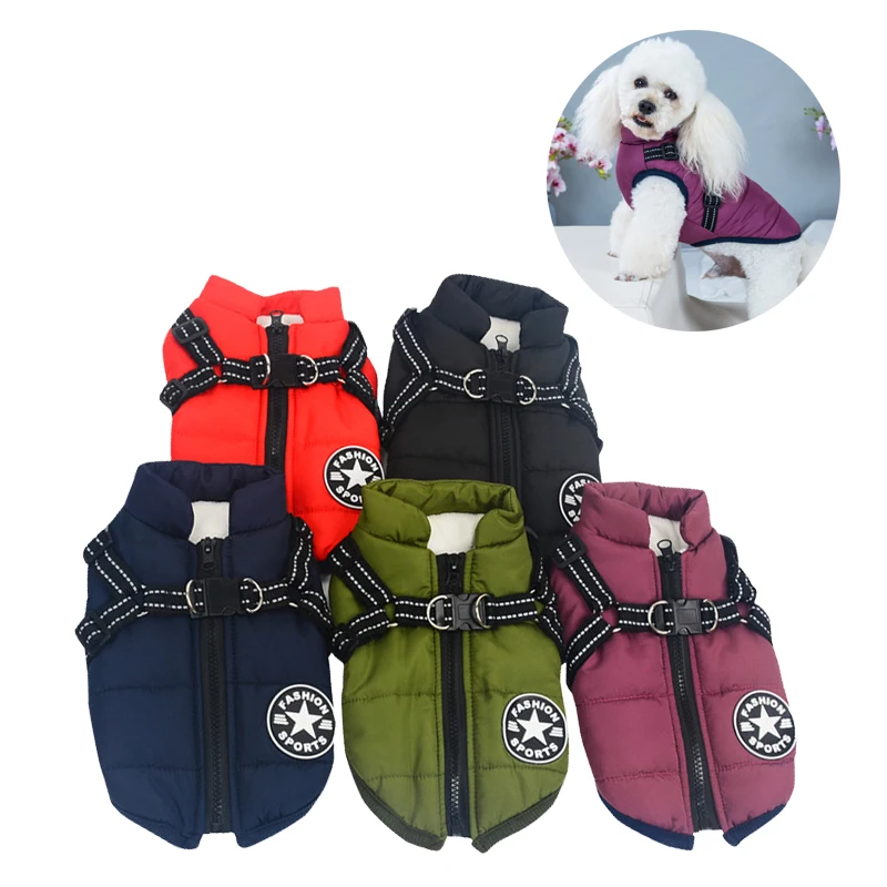 Large Pet Dog Clothes With Harness Winter Warm Dog jacket  Labrador French Bulldog Waterproof Coat Outfit Vest For Dog Ropa Perr