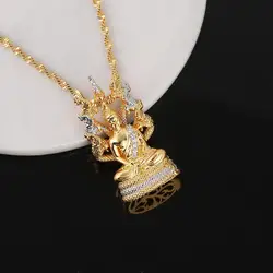 Gold Color Vintage Tibetan Amitabha Buddha Buddhist Pendant Necklace