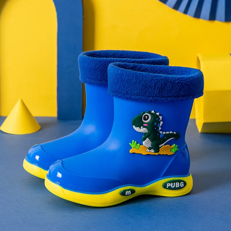 Water Shoes for Baby Girl Boy Shoes Waterproof Cute Rain Boots Kids PVC Rubber Dinosaur Pattern Rain Shoes with Removable Velvet