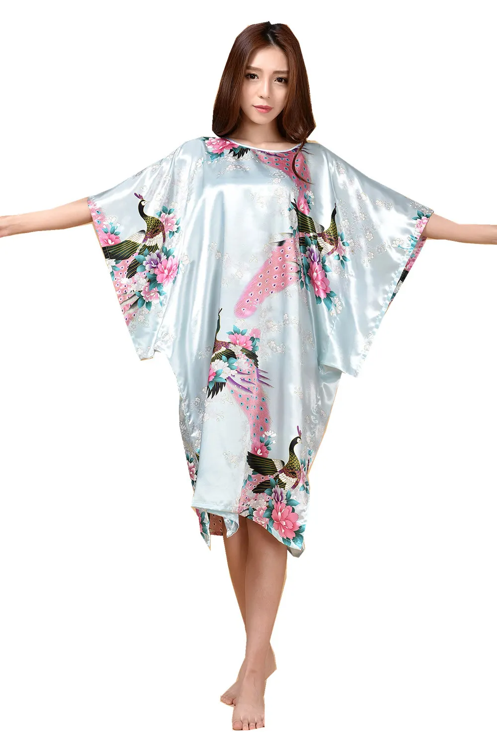 Sexy Female Silk Rayon Robe Bath Gown Nightgown Summer Casual Home Dress Printed Loose Sleepwear Plus Size Nightwear Bathrobe