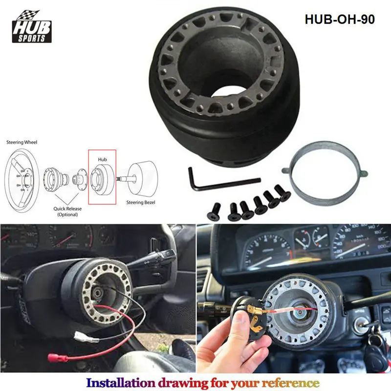 Racing Steering Wheel Hub Adapter Boss Kit For Honda Civic 88-91/ Integra 90-93 Fit 6-Hole Steering Wheel Black HUB-OH-90