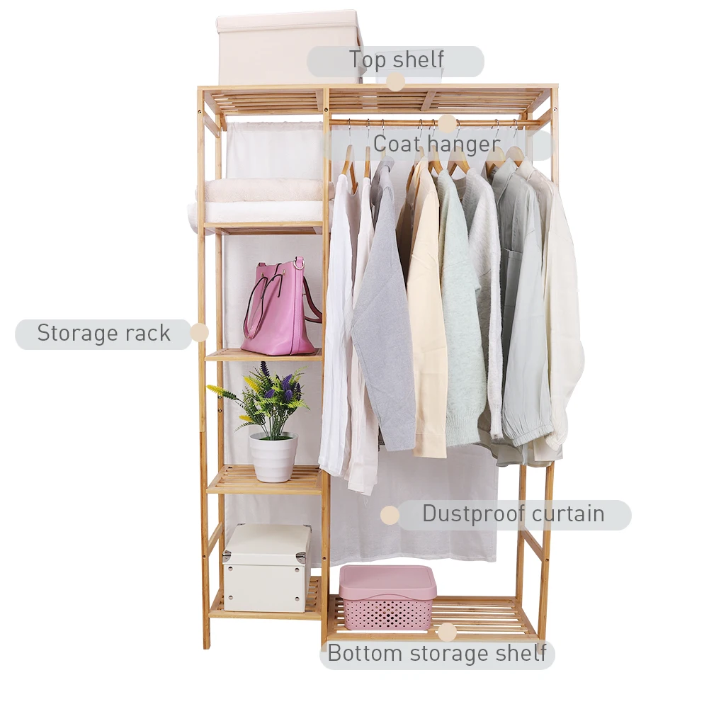 Bambus Holz Kleidung Garment Rack mit Regale Kleider Hängen Rack Stehen für Kind Kinder Erwachsene Tuch Schuh Mantel Lagerung Organisieren