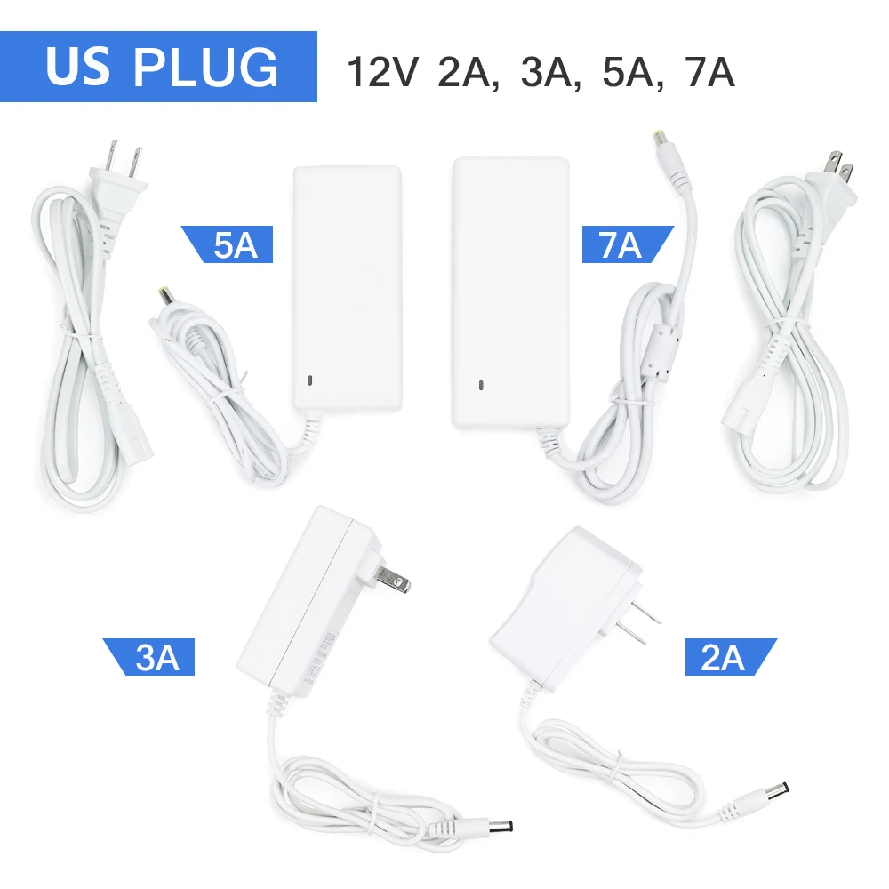 Imagem -06 - Universal Lighting Transformer Power Supply Adaptador Branco Output Caliber Charger dc 12 v 2a 3a 5a 7a 5.5x2.1 mm eu us