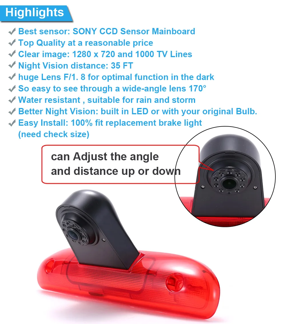 18mm lens car rear view camera back up reverse parking for Fiat Ducato 244 Bus Kasten / Peugeot Boxer Bremsleuchte brake light