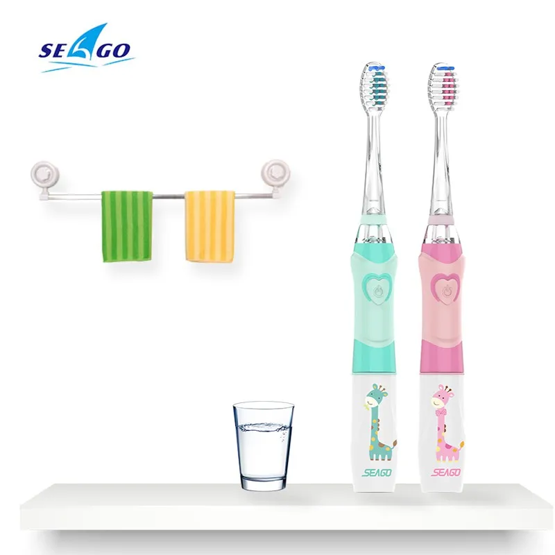 SEAGO فرشاة الأسنان الكهربائية للطفل سونيك تهتز مقاوم للماء الملونة LED الإضاءة لينة شعيرات فرشاة أسنان الطفل الأسنان العناية بالفم