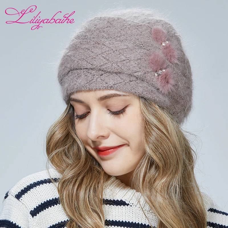 Liliyabaihe  Winter hat Women Diamond Double three-dimensional knit hat Mink decoration 6 colors