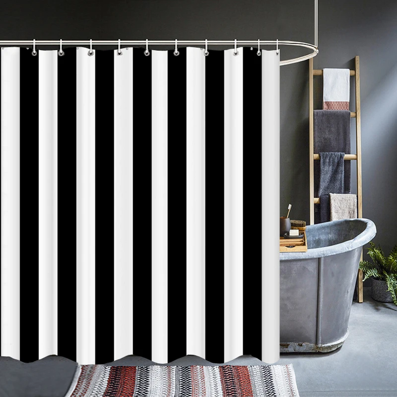 Modern Black White Stripe Geometry Shower Curtains Waterproof Bathroom Bath Curtains 3d With Hooks Personality Washable Cloth