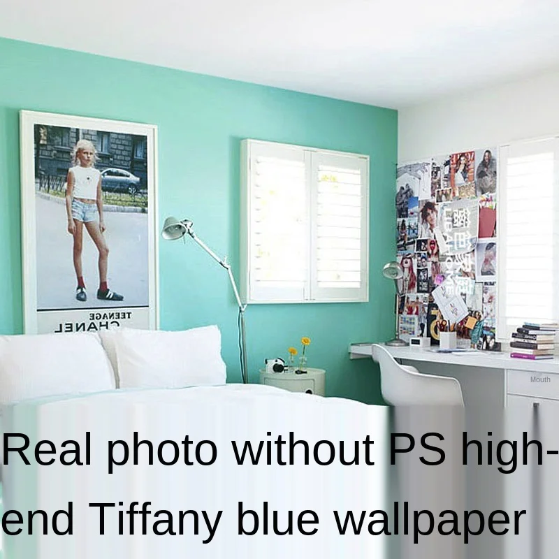 [Waterproof Stain-Resistant] Tiffany Blue Non-Woven Wallpaper Plain Bedroom Living Room Dining Room Background Wallpaper