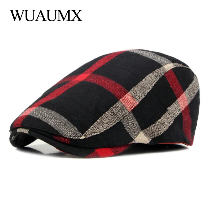 Unisex Thin Breathable Beret Hat Men Women Plaid Forward cap Spring Summer Berets Cap Green Black Flat Peaked Hats Visor