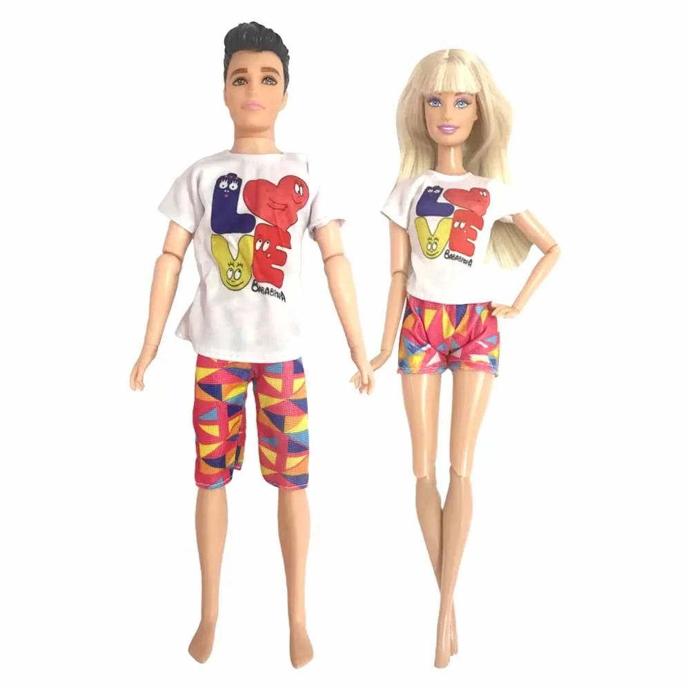 

2 Pcs / Set Doll Couple Outfit Boy Shorts 12 Inch Boy Doll Shirt Clothing 11.5 Inch Girl Clothes 1/6 Dolls Accessorie