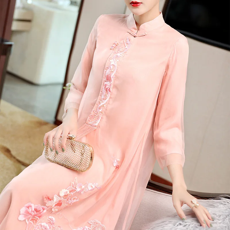 Qipao Hanfu Modified Dress for Women, Heavy Embroidery Collar, Seven-Sleeve, Chinese Style, New Type, Qipao, Early Autumn, 2023